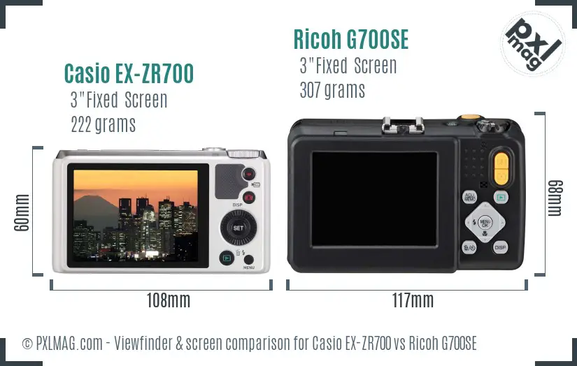 Casio EX-ZR700 vs Ricoh G700SE Screen and Viewfinder comparison