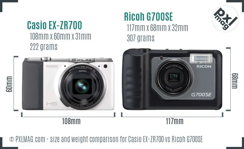 Casio EX-ZR700 vs Ricoh G700SE size comparison