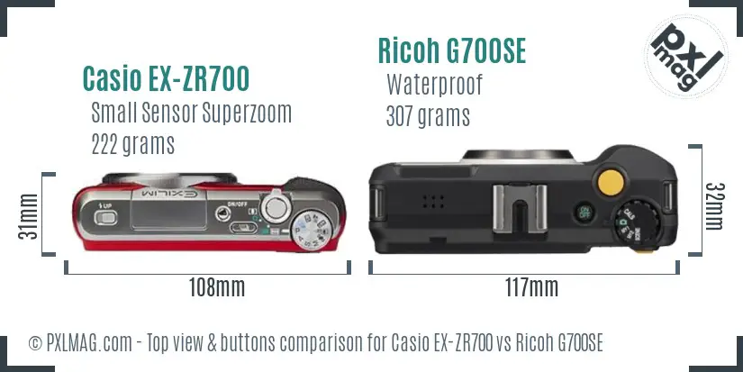 Casio EX-ZR700 vs Ricoh G700SE top view buttons comparison