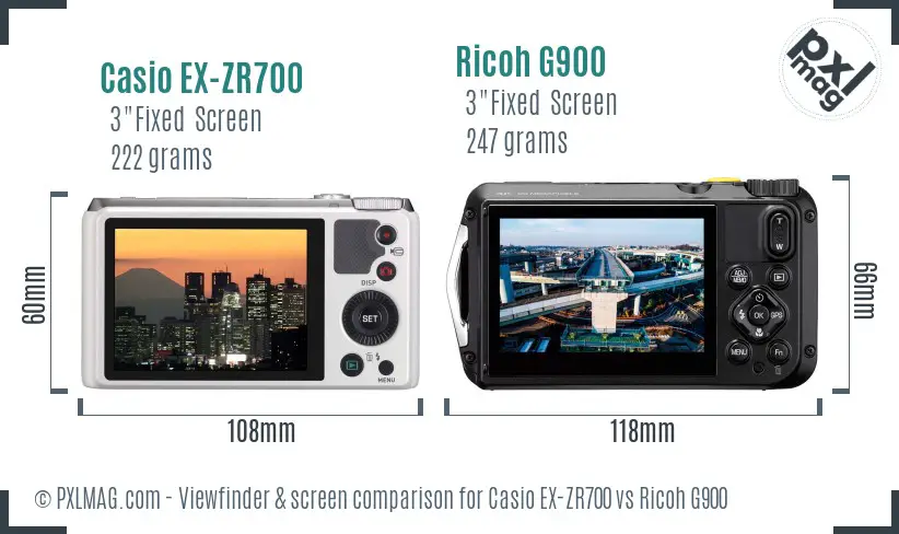 Casio EX-ZR700 vs Ricoh G900 Screen and Viewfinder comparison