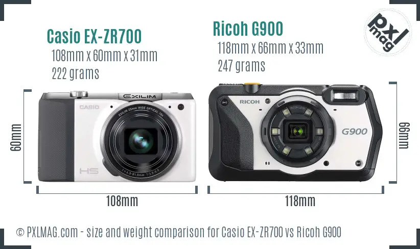 Casio EX-ZR700 vs Ricoh G900 size comparison