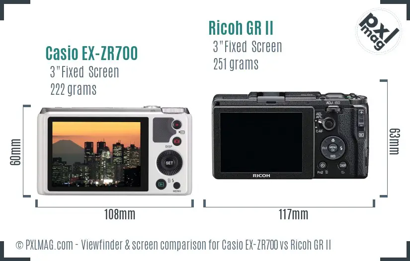 Casio EX-ZR700 vs Ricoh GR II Screen and Viewfinder comparison