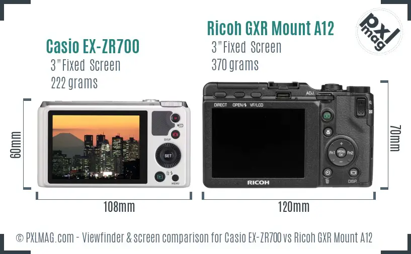 Casio EX-ZR700 vs Ricoh GXR Mount A12 Screen and Viewfinder comparison