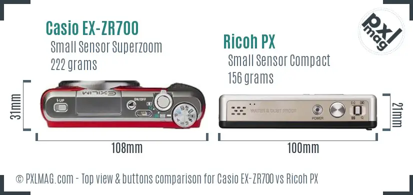 Casio EX-ZR700 vs Ricoh PX top view buttons comparison