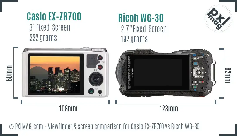 Casio EX-ZR700 vs Ricoh WG-30 Screen and Viewfinder comparison
