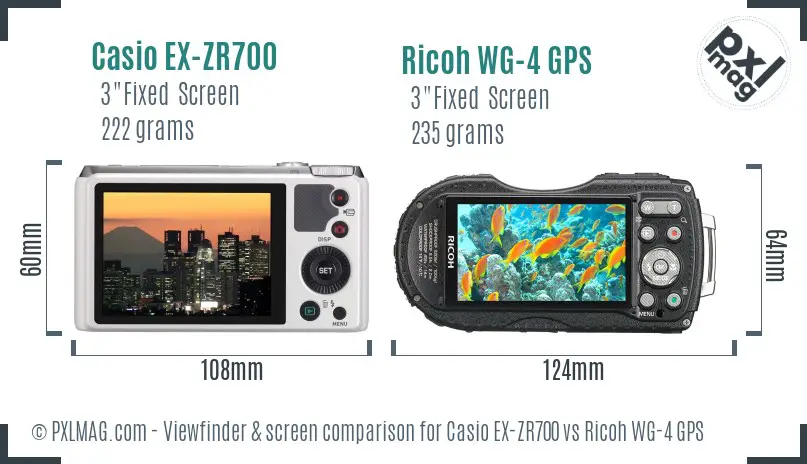 Casio EX-ZR700 vs Ricoh WG-4 GPS Screen and Viewfinder comparison