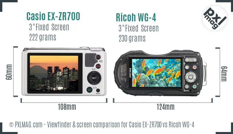 Casio EX-ZR700 vs Ricoh WG-4 Screen and Viewfinder comparison