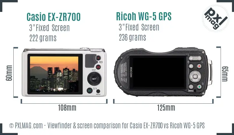 Casio EX-ZR700 vs Ricoh WG-5 GPS Screen and Viewfinder comparison
