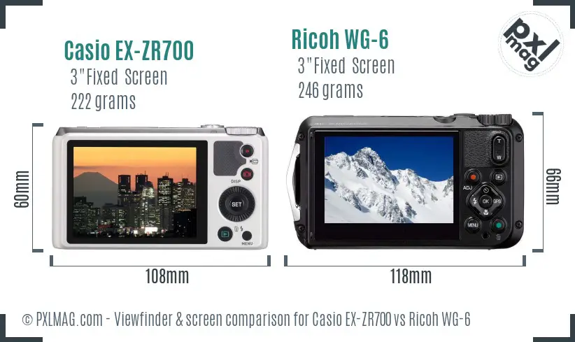 Casio EX-ZR700 vs Ricoh WG-6 Screen and Viewfinder comparison