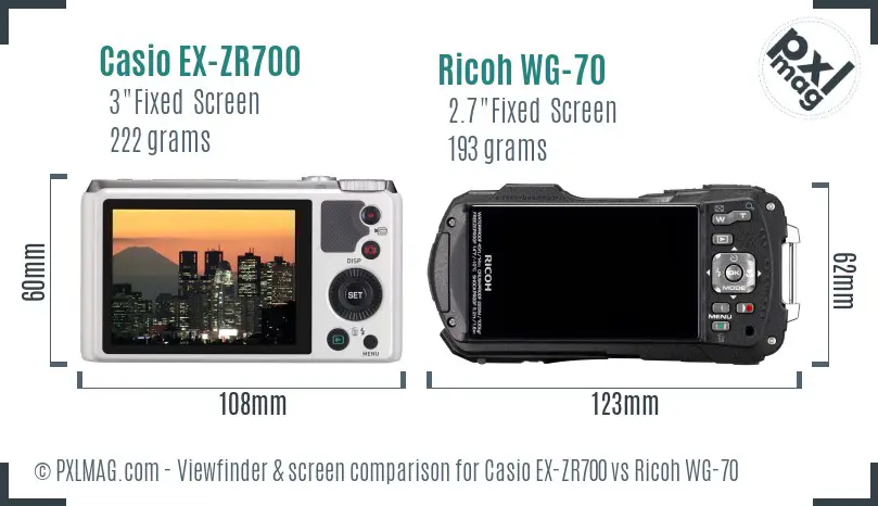 Casio EX-ZR700 vs Ricoh WG-70 Screen and Viewfinder comparison