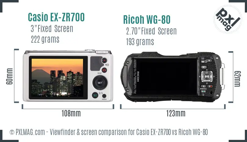 Casio EX-ZR700 vs Ricoh WG-80 Screen and Viewfinder comparison