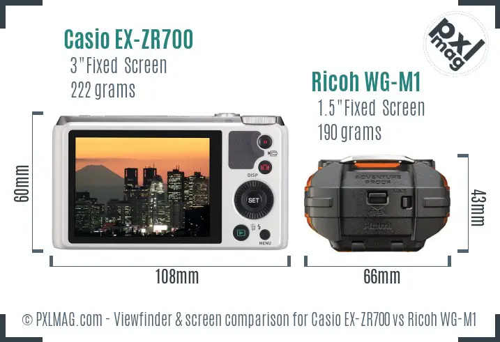 Casio EX-ZR700 vs Ricoh WG-M1 Screen and Viewfinder comparison