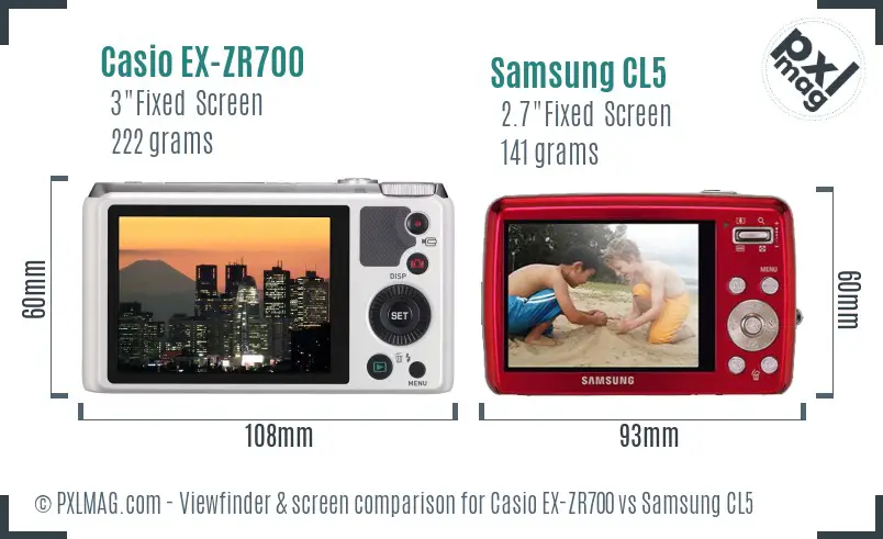 Casio EX-ZR700 vs Samsung CL5 Screen and Viewfinder comparison