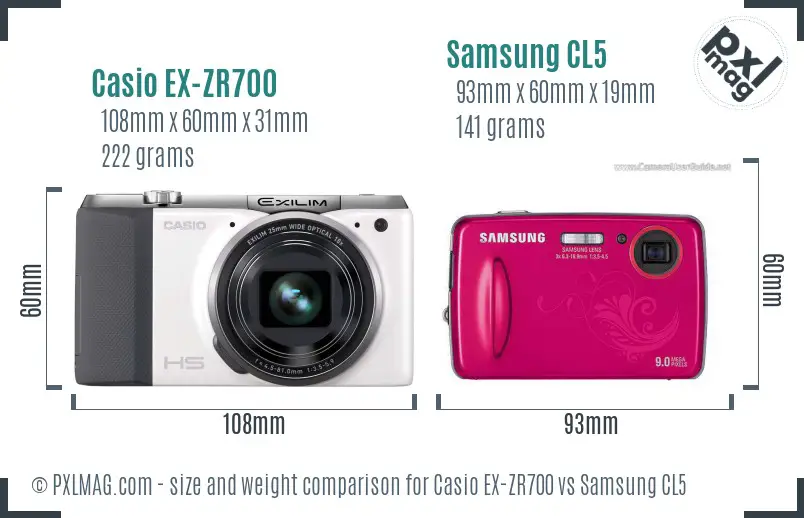 Casio EX-ZR700 vs Samsung CL5 size comparison