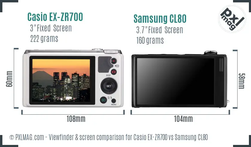 Casio EX-ZR700 vs Samsung CL80 Screen and Viewfinder comparison