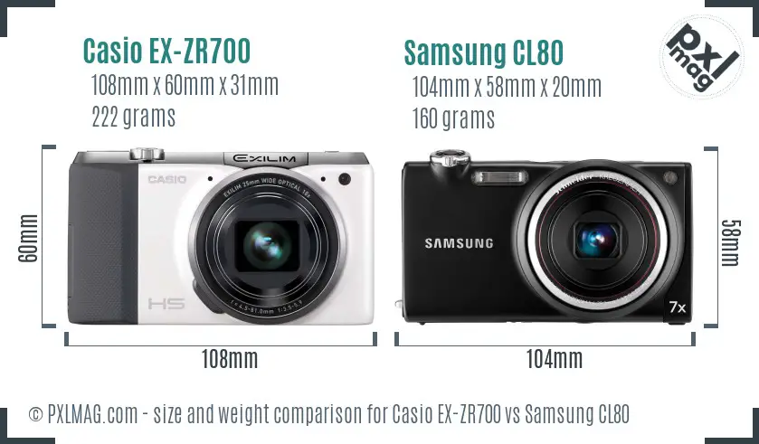 Casio EX-ZR700 vs Samsung CL80 size comparison