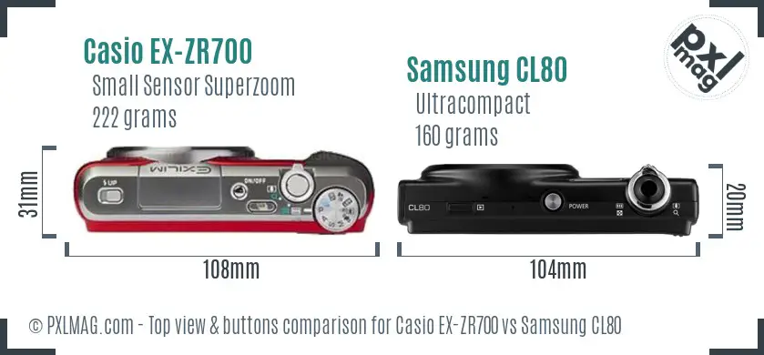 Casio EX-ZR700 vs Samsung CL80 top view buttons comparison