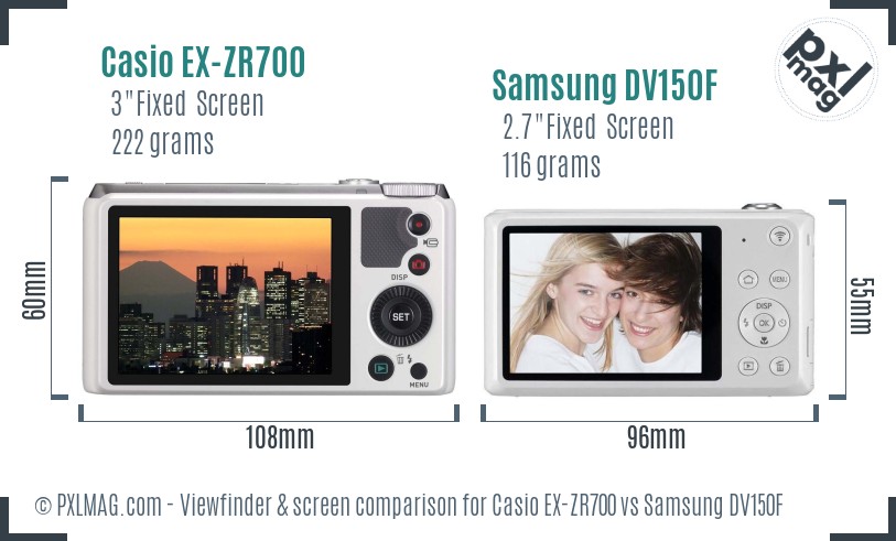 Casio EX-ZR700 vs Samsung DV150F Screen and Viewfinder comparison