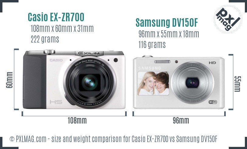 Casio EX-ZR700 vs Samsung DV150F size comparison Casio EX-ZR700 vs Samsung DV150F size comparison