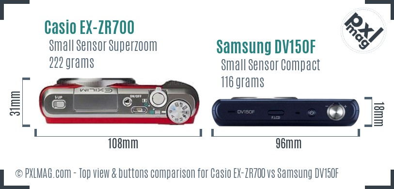 Casio EX-ZR700 vs Samsung DV150F top view buttons comparison