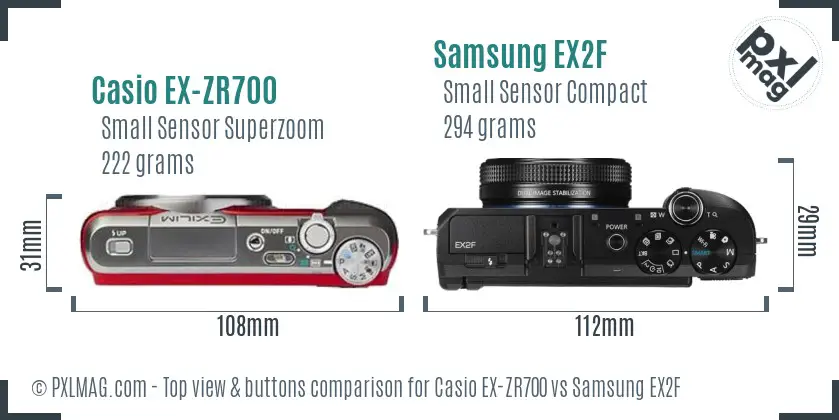 Casio EX-ZR700 vs Samsung EX2F top view buttons comparison
