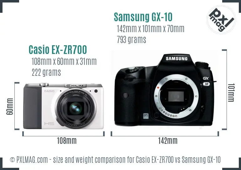 Casio EX-ZR700 vs Samsung GX-10 size comparison