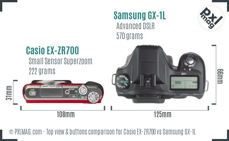 Casio EX-ZR700 vs Samsung GX-1L top view buttons comparison