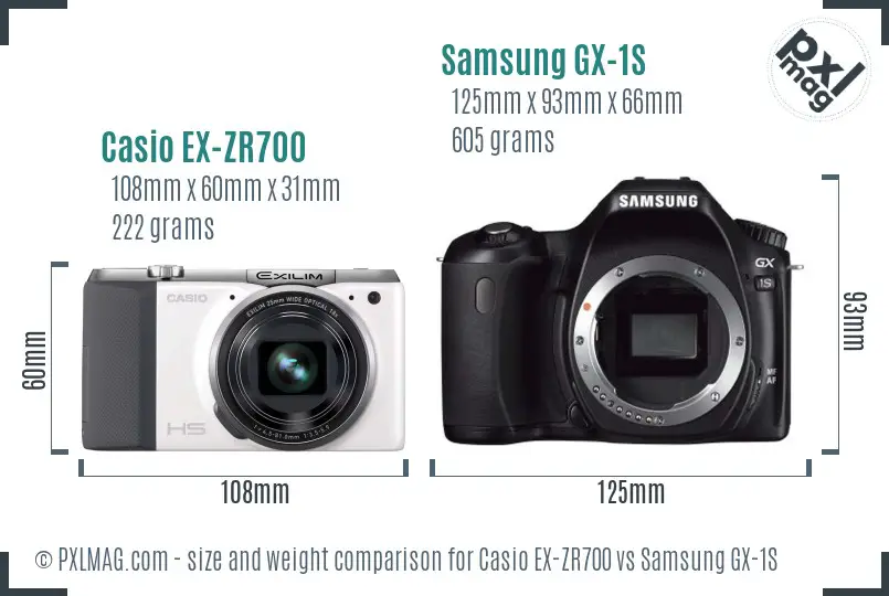 Casio EX-ZR700 vs Samsung GX-1S size comparison