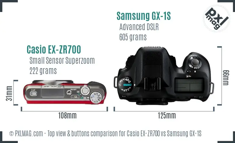 Casio EX-ZR700 vs Samsung GX-1S top view buttons comparison