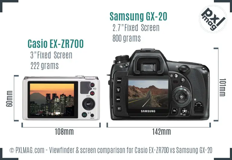 Casio EX-ZR700 vs Samsung GX-20 Screen and Viewfinder comparison