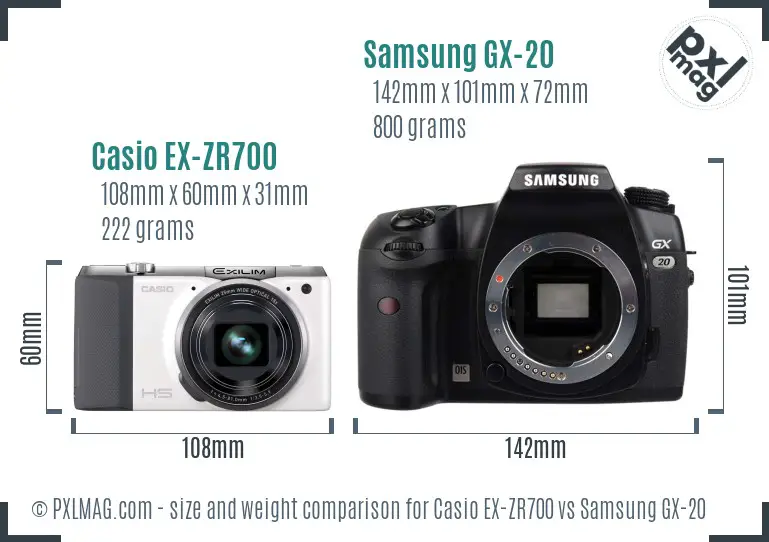 Casio EX-ZR700 vs Samsung GX-20 size comparison