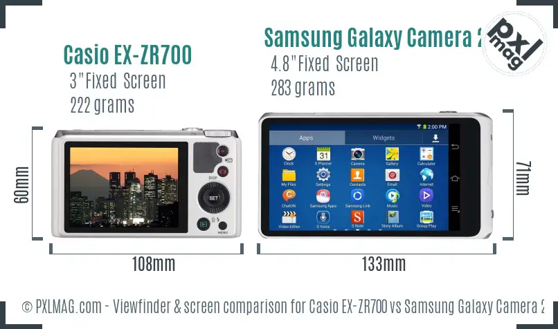 Casio EX-ZR700 vs Samsung Galaxy Camera 2 Screen and Viewfinder comparison