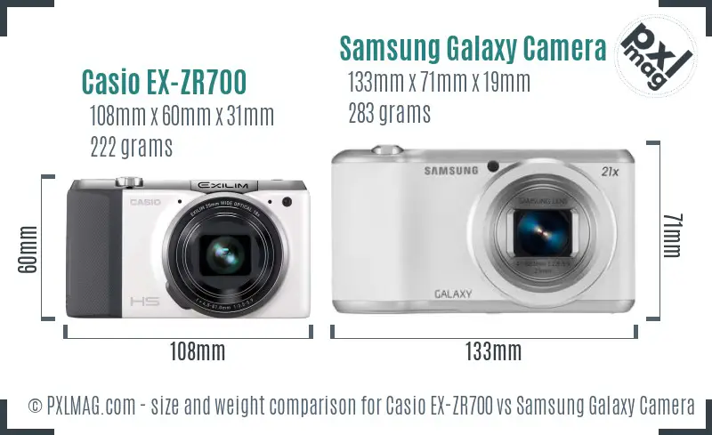 Casio EX-ZR700 vs Samsung Galaxy Camera 2 size comparison