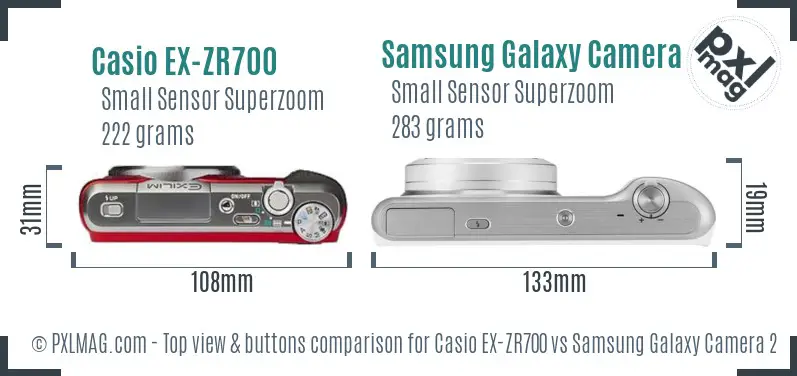 Casio EX-ZR700 vs Samsung Galaxy Camera 2 top view buttons comparison