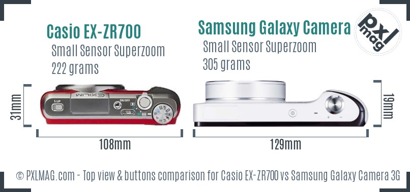 Casio EX-ZR700 vs Samsung Galaxy Camera 3G top view buttons comparison