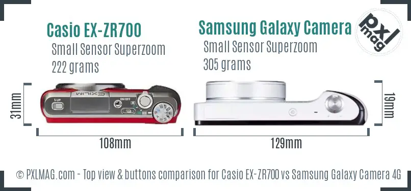 Casio EX-ZR700 vs Samsung Galaxy Camera 4G top view buttons comparison