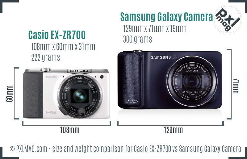 Casio EX-ZR700 vs Samsung Galaxy Camera size comparison