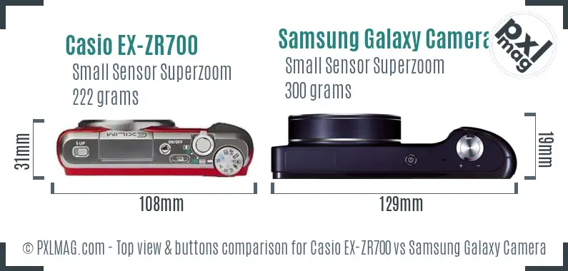 Casio EX-ZR700 vs Samsung Galaxy Camera top view buttons comparison