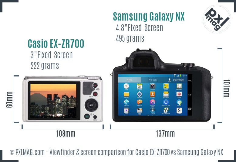 Casio EX-ZR700 vs Samsung Galaxy NX Screen and Viewfinder comparison