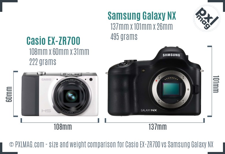Casio EX-ZR700 vs Samsung Galaxy NX size comparison