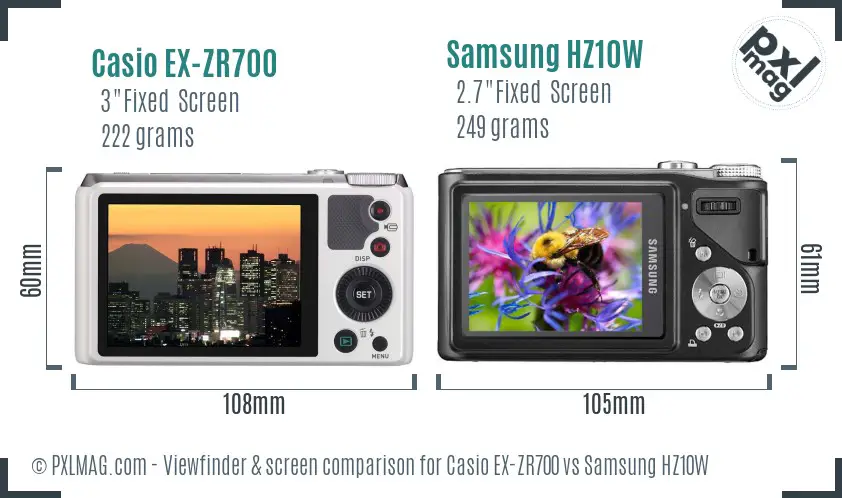Casio EX-ZR700 vs Samsung HZ10W Screen and Viewfinder comparison