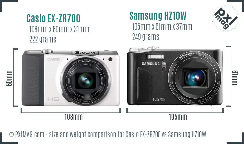 Casio EX-ZR700 vs Samsung HZ10W size comparison