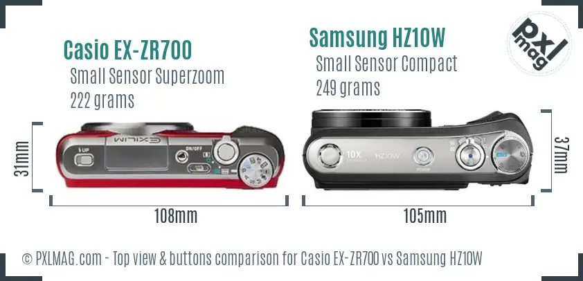 Casio EX-ZR700 vs Samsung HZ10W top view buttons comparison