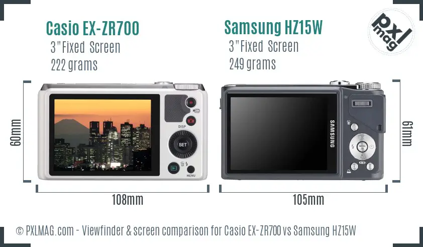 Casio EX-ZR700 vs Samsung HZ15W Screen and Viewfinder comparison Casio EX-ZR700 vs Samsung HZ15W Screen and Viewfinder comparison