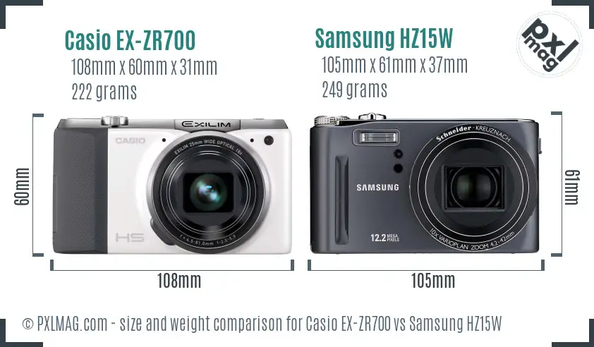 Casio EX-ZR700 vs Samsung HZ15W size comparison Casio EX-ZR700 vs Samsung HZ15W size comparison