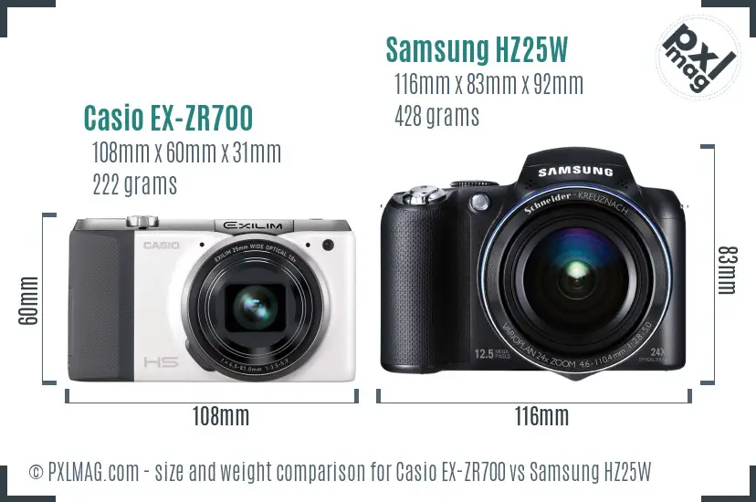 Casio EX-ZR700 vs Samsung HZ25W size comparison