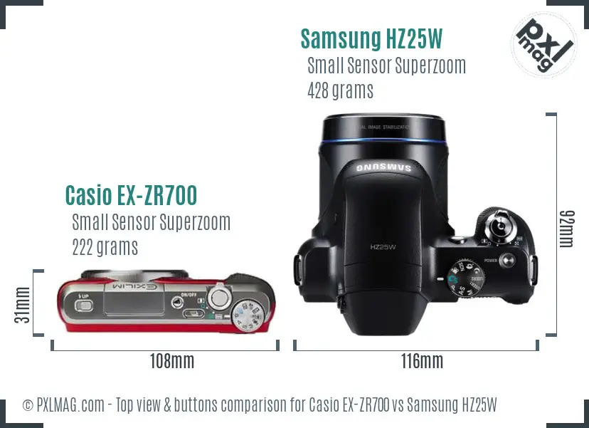 Casio EX-ZR700 vs Samsung HZ25W top view buttons comparison