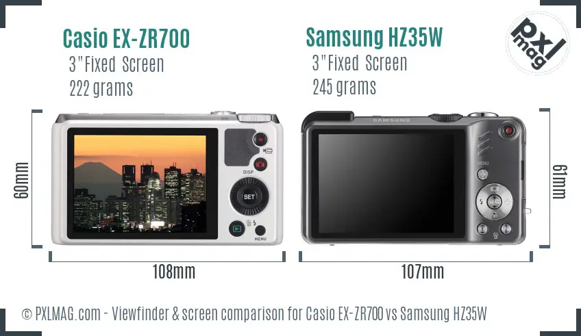 Casio EX-ZR700 vs Samsung HZ35W Screen and Viewfinder comparison