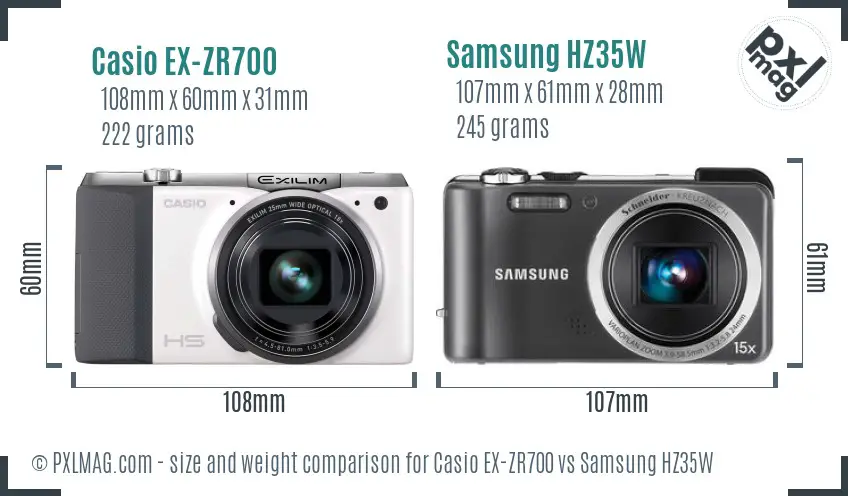 Casio EX-ZR700 vs Samsung HZ35W size comparison