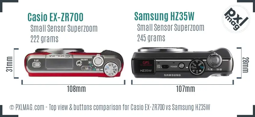 Casio EX-ZR700 vs Samsung HZ35W top view buttons comparison